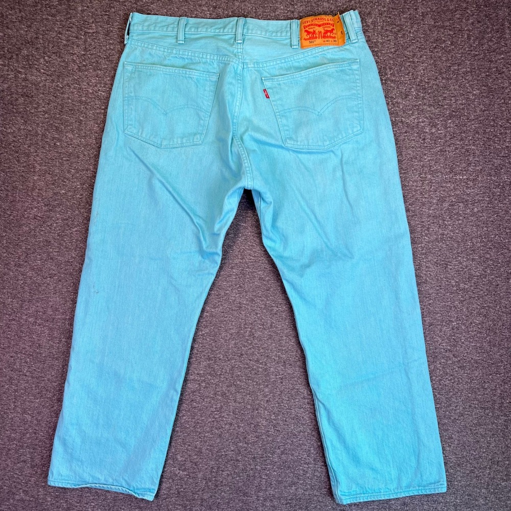 Levis 501 Jean Men 40x30 Turquoise Cyan Original Retro Straight Button Fly Denim - Picture 10 of 15